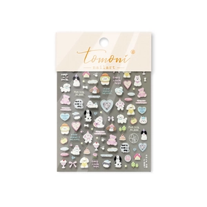 Relief 3D nail art stickers with cute cartoon dogs and house patterns on white background