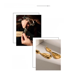 Detailed view of polished 18K gold plated teardrop earrings with high-gloss mirror finish