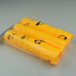 Detailed set of twelve mini yellow emoji spring toys showing various facial expressions