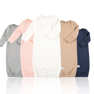 Baby Sleeping Gown Cotton Newborn Swaddle Long Sleeve Elastic Bottom Breathable Infant Pajamas Nightgown Mitten Cuffs