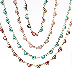 18K gold plated stainless steel heart evil eye necklaces in various enamel colors