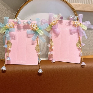 Traditional flower hair clips with colorful ribbons and lily tassels for girls' Hanfu dress