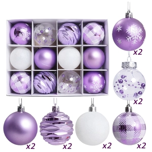 12pcs purple and white 6cm Christmas ball ornament set with mixed patterns for tree decoration