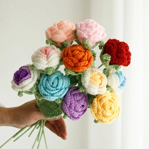 Handcrafted crochet rose bouquet with colorful yarn flowers for Teacher's Day gift