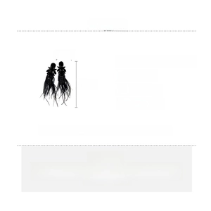 Detail view of dark feather earrings with rhinestones showing 13.5cm length dimensions