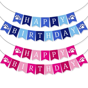 Happy Birthday Banner Pet Dog Party Decoration Paper Bunting With Dog Paw Prints Cartoon Animal Theme Supplies