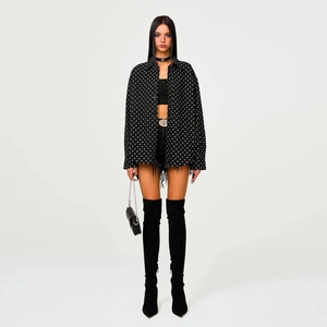 Oversized black cotton shirt for women featuring an all-over white cross flower print