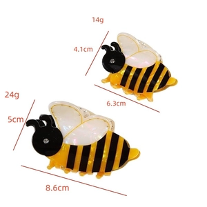 Bee hair clips with rhinestones in two sizes, 8.6cm and 6.3cm, acrylic animal hair claw