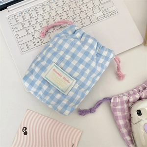 Bolsa acolchada con cordón y diseño de cuadros para cámara con forro suave de algodón