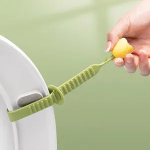 Green silicone toilet lid lifter with yellow tulip handle and adjustable buckle strap