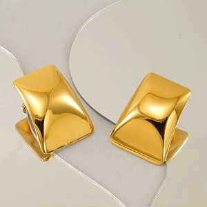 Rectangular Stud Earrings 18K Gold Plated Stainless Steel Geometric High Polish Smooth Concave Surface Fashion Jewelry For Women