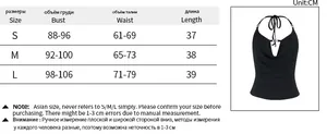 Size chart for halter neck crop top with detailed measurements for S M L sizes