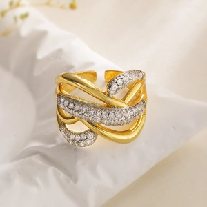 Fashion Multi Layer Intertwined Geometric Open Ring Copper Zirconia Adjustable Finger Ring For Women Jewelry