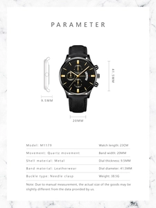 Tableau de dimensions détaillé montrant les spécifications de taille de montre en cuir