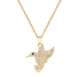 Luxurious gold-tone titanium necklace with a sparkling bird pendant and crystal inlay