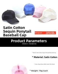 Vue détaillée de la casquette à paillettes en coton mercerisé avec ouverture queue de cheval