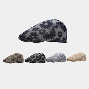 Daisy Floral Print Ivy Cap Vintage Cotton Denim Adjustable Flat Newsboy Cabbie Hat For Men Women