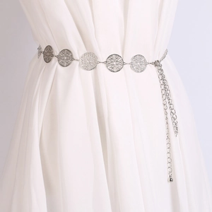 Silver metal hollow circular link waist chain for women with adjustable lobster clasp