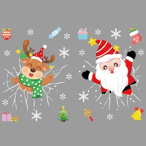 Christmas static window stickers featuring Santa Claus, reindeer and festive snowflakes
