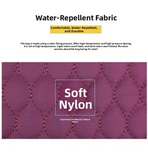 Detailed macro view of purple waterproof quilted nylon fabric with diamond patterns