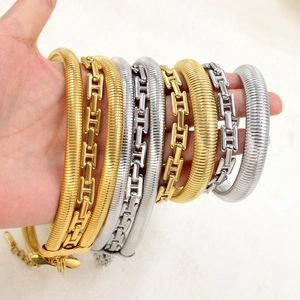 Multi-layer 18K gold and silver stainless steel stacked necklaces and bracelets set