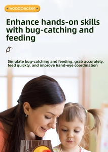 Toddler woodpecker toy for hand-eye coordination being played by mother and daughter
