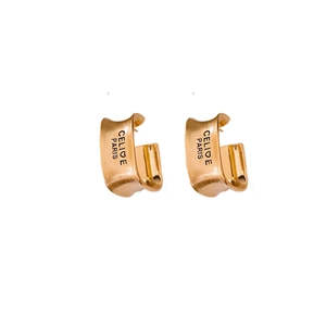 Chic 18K gold plated square C-shape earrings with letter engraving for women