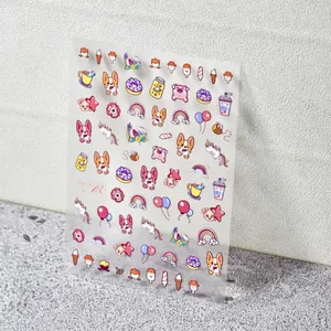 Stickers 5D Corgi et dessert pour ongles, fins et résistants en PET transparent