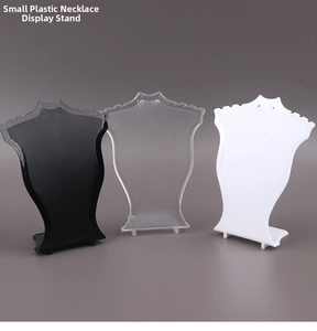 Three-color plastic necklace display stand set in black, transparent, and white plastic