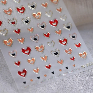 Heart Nail Art Stickers 3D Embossed Gold Foil Glitter Red Black Heart Decals Self Adhesive Ins Style Nail Decoration