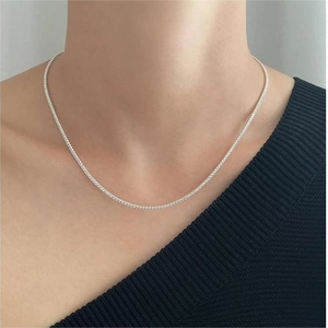 925 Sterling Silver Tennis Necklace Sparkling Full Cubic Zirconia Minimalist Elegant Korean Style Choker For Women