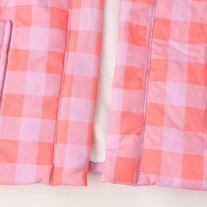 Women's plaid vest set with pink and orange quilted fabric texture details
