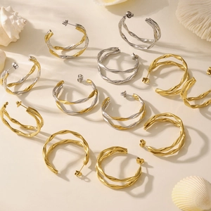 Boucles d'oreilles créoles torsadées double couche en acier inoxydable or argent et bicolore