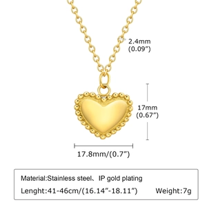 Detailed size specifications for heart pendant necklace with IP gold plating dimensions