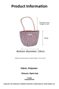 Schéma des dimensions pour sac cabas floral avec hauteur de anse et taille du sac