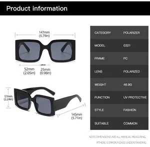 Detailed size specifications and dimensions for these oversized square polarized sunglasses