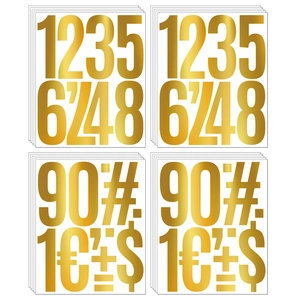 Detailed view of 5-inch gold foil number and currency symbol stickers for party decor