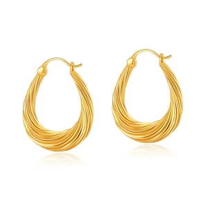 Classic 18K gold plated brass twisted rope hoop earrings with teardrop geometric design