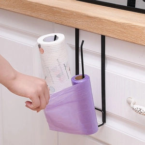 Black under-cabinet iron paper towel and wrap holder for kitchen storage and organization