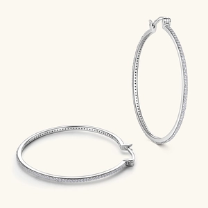 Ins style moissanite large silver hoop earrings with micro-pave white cubic zirconia