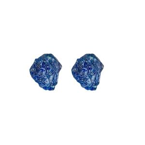French style dark blue irregular resin stud earrings with a glossy crystal texture finish