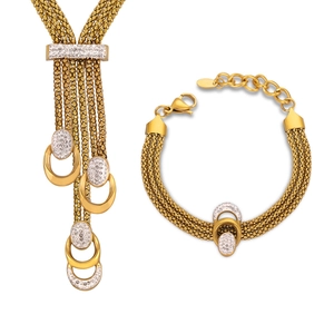 Exaggerated gold plated titanium steel necklace and bracelet set with sparkling diamonds