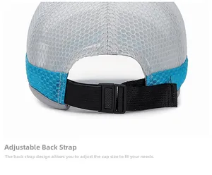 Close-up of breathable mesh fabric and adjustable plastic buckle on kids baseball cap