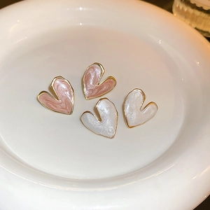 Simple Heart Stud Earrings Alloy Enamel Marble Texture Sweet Korean Style Jewelry With Silver Earring Post For Women