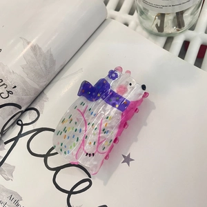 Cute bear acrylic claw clip with shell gloss texture and colorful accents for women