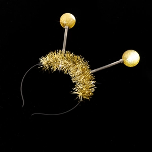 Golden Alien headband with metallic spring pom poms for Christmas party dress-up