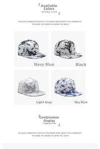 Grid view showcasing four tie-dye snapback baseball caps in navy, black, grey, and sky blue