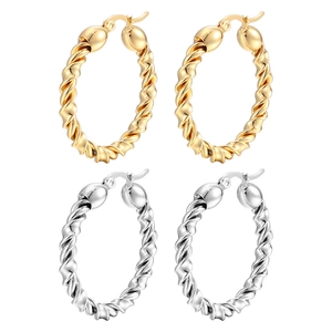 Vintage twisted rope hoop earrings in gold and silver stainless steel finish
