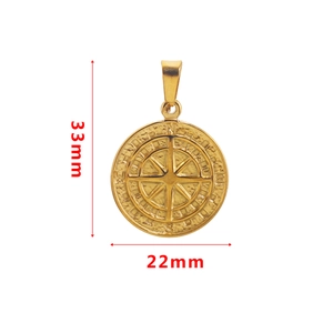 Gold stainless steel compass pendant necklace featuring engraved star and N-E-S-W directions