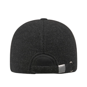 Winter fleece-lined baseball cap with ear protection and adjustable metal buckle back view